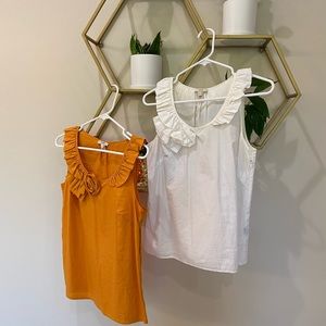 J Crew flower ruffle tops orange and white.